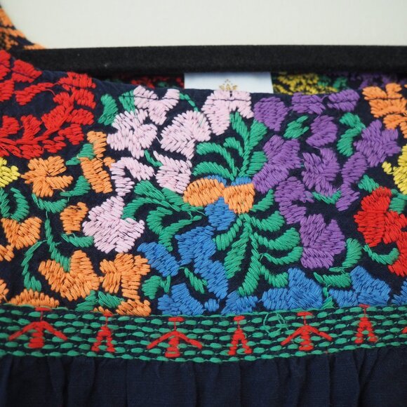 J. Marie Navy Blue Sarah Floral Embroidered Short Sleeve Dress sz M - Picture 4 of 6